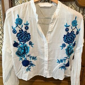 Zara Embroidered Floral White Blouse